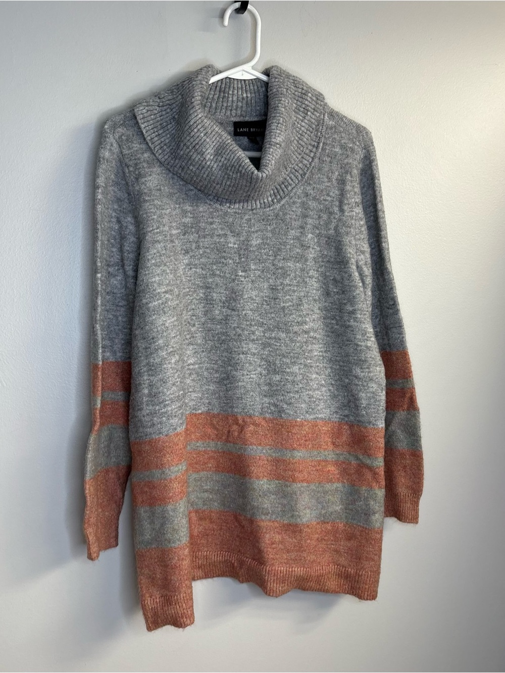Lane Bryant oversized tunic Gray and Rust Striped Cowl Neck Sweater